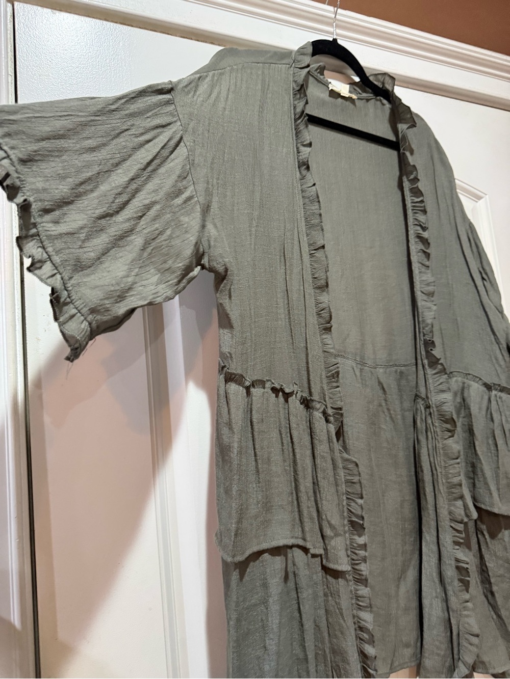 easel Sage Green Ruffled Open-Front Tunic - Picture 2 of 5
